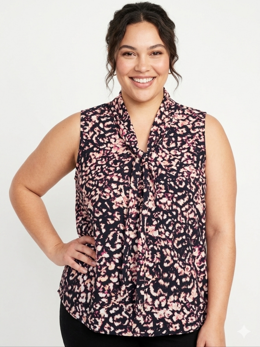 Ava & Viv Black Plus Size and Pink Tie-Neck Camisole